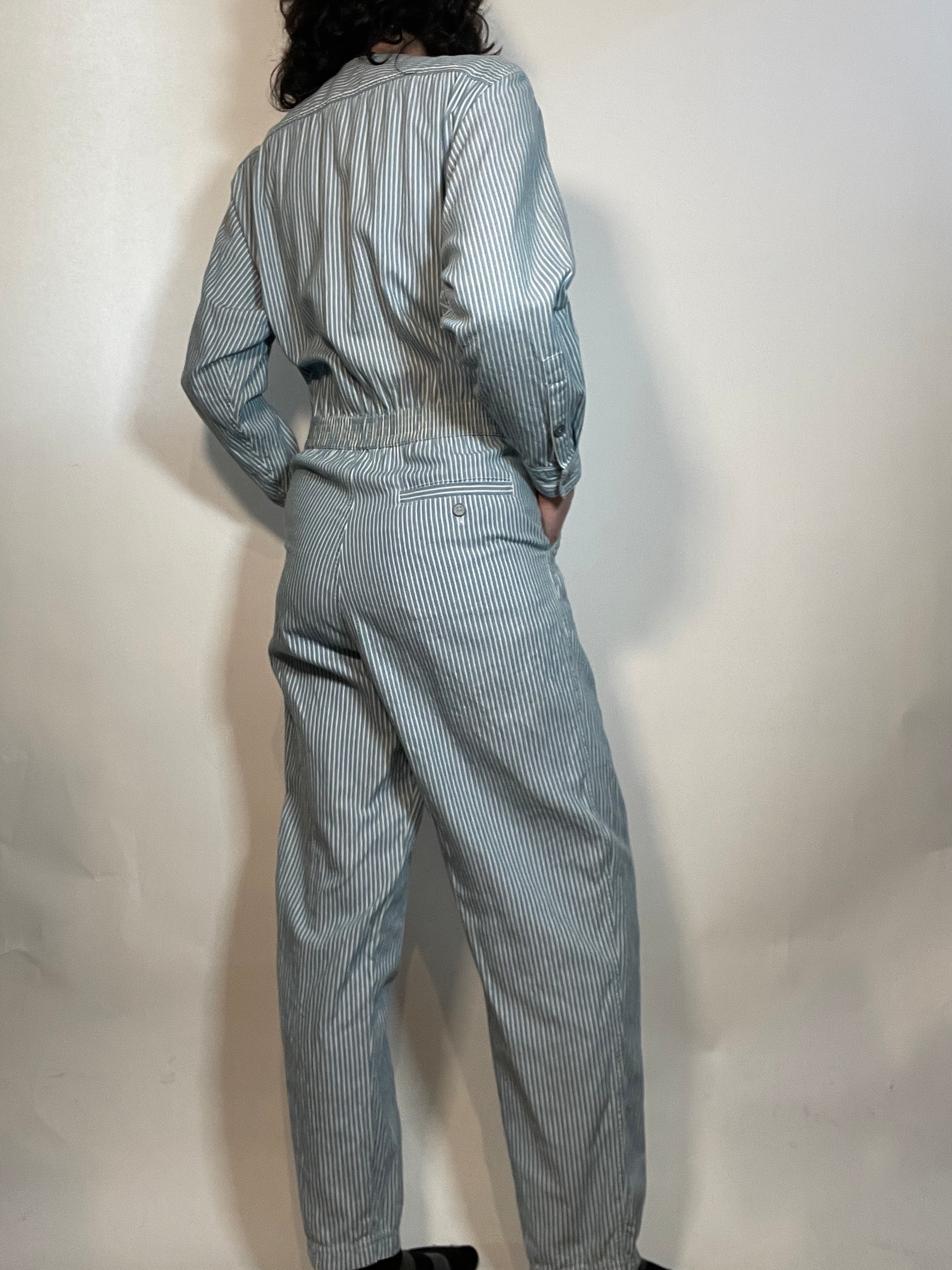 Vtg 70s Striped Denim Twill JUMPSUIT