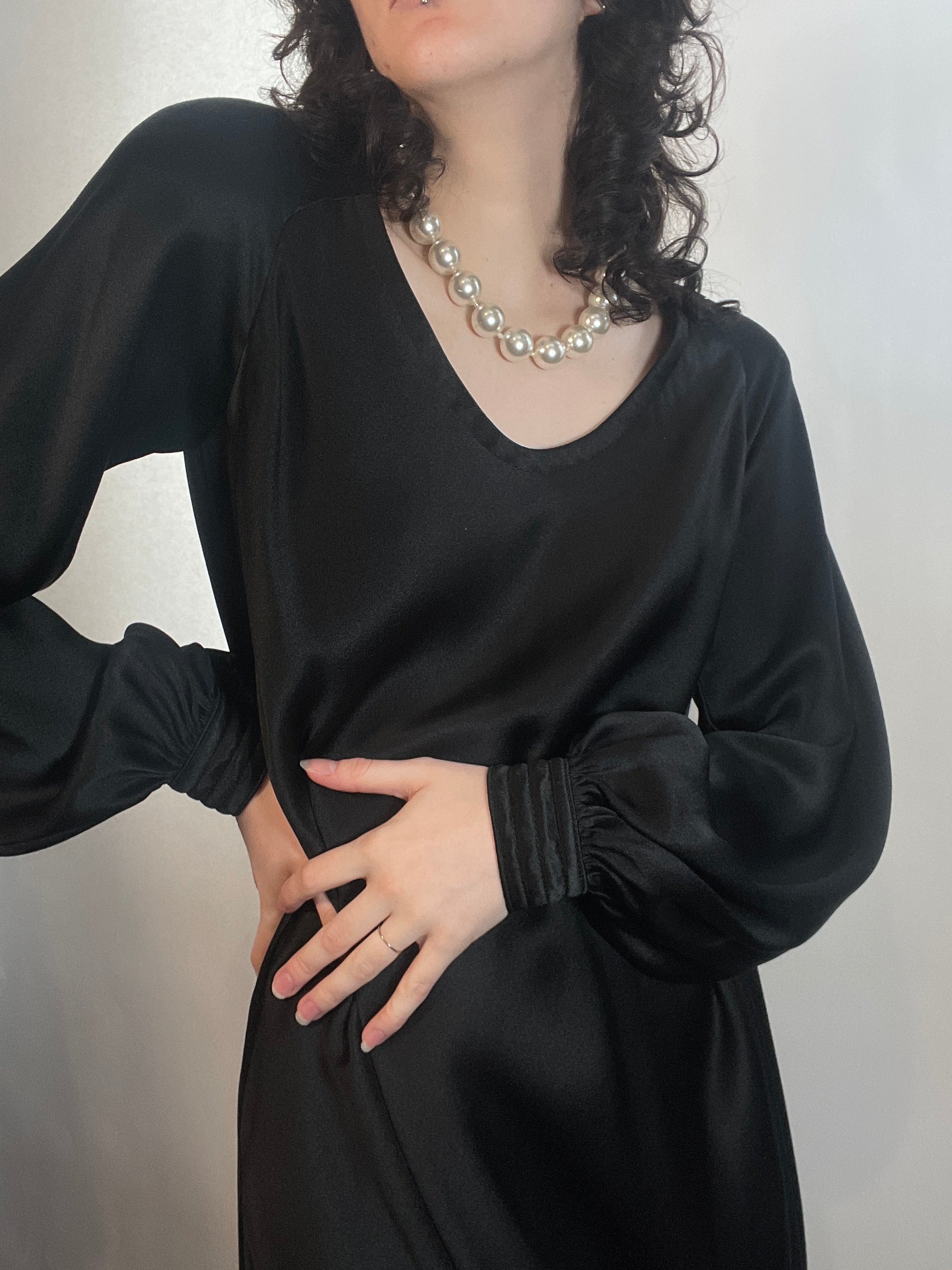 VTG GALANOS Black Satin U neck Dress , Full swing