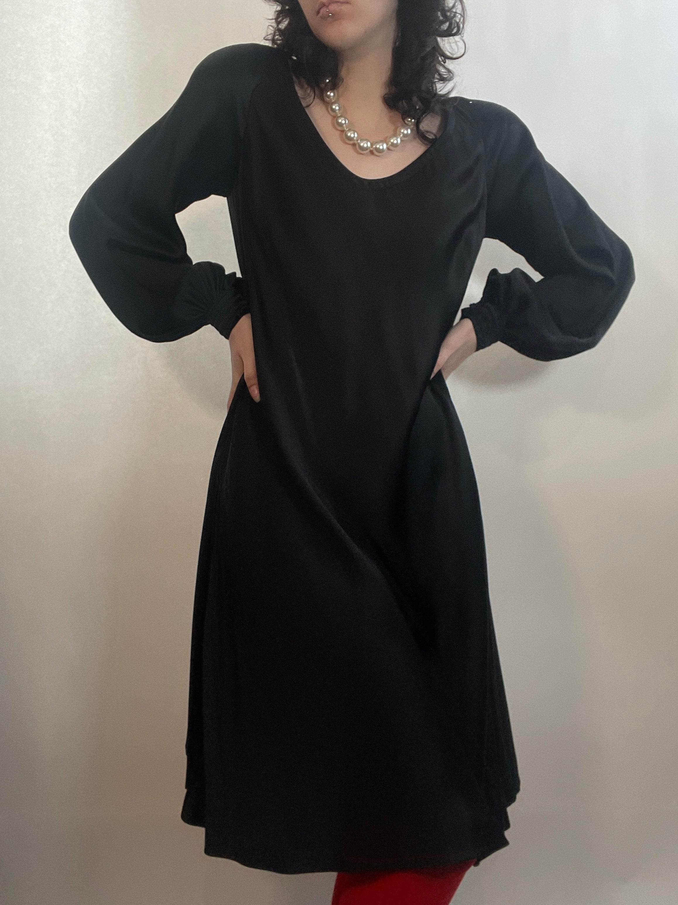 VTG GALANOS Black Satin U neck Dress , Full swing