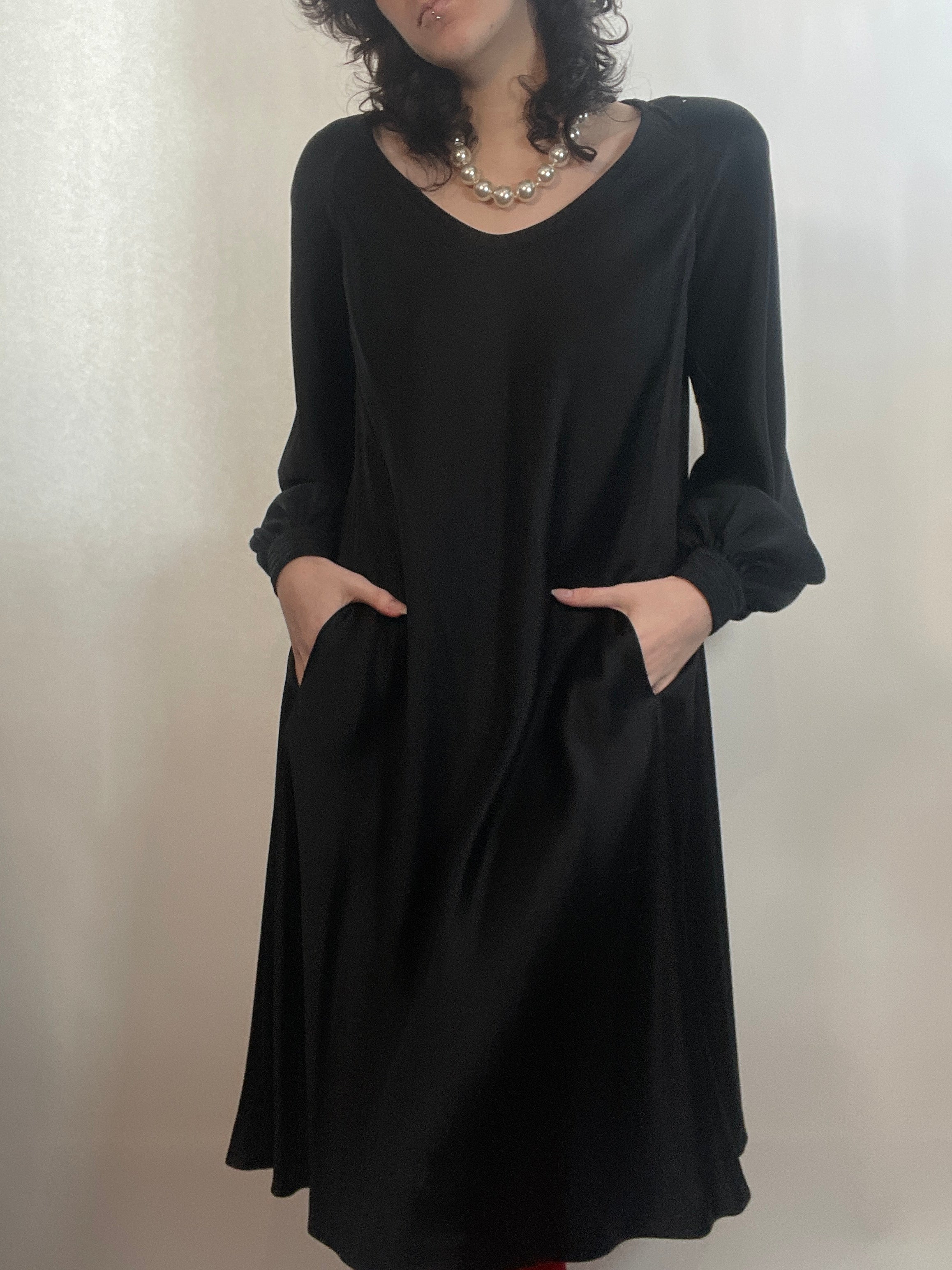 VTG GALANOS Black Satin U neck Dress , Full swing