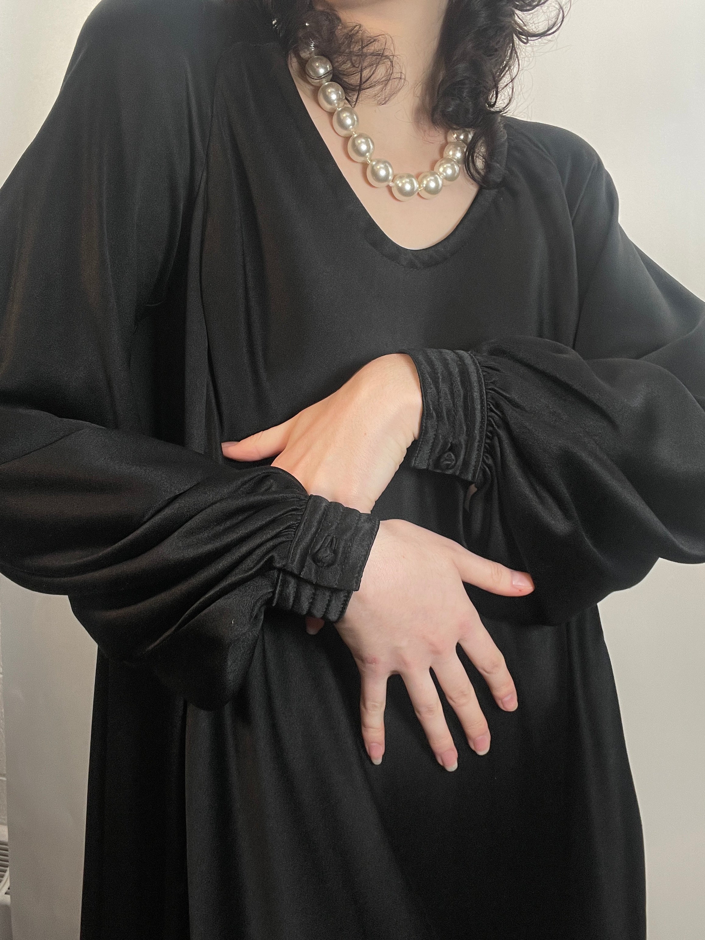 VTG GALANOS Black Satin U neck Dress , Full swing