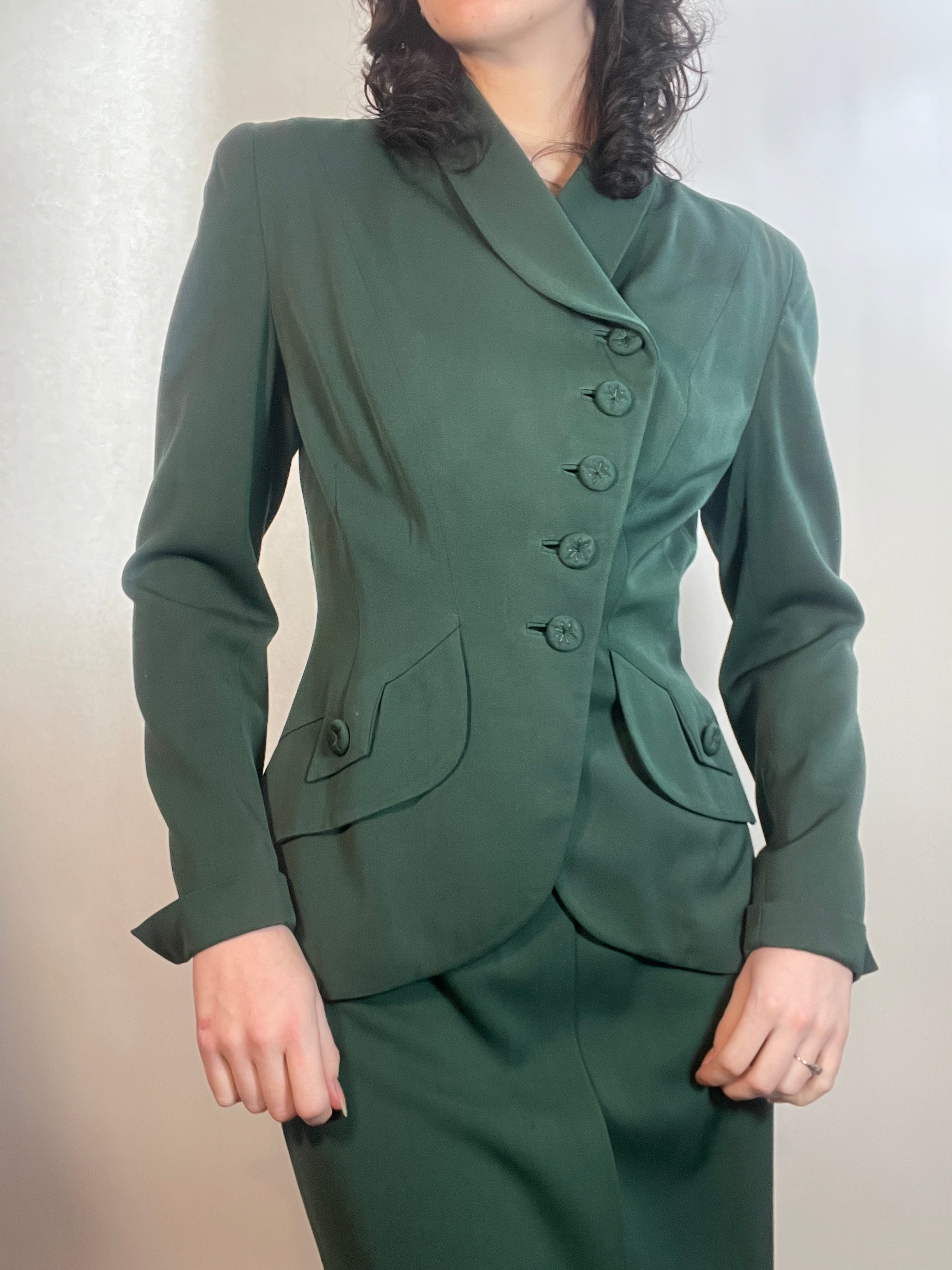 VTG 1940s GREEN GABARDINE Ladies Skirt Suit