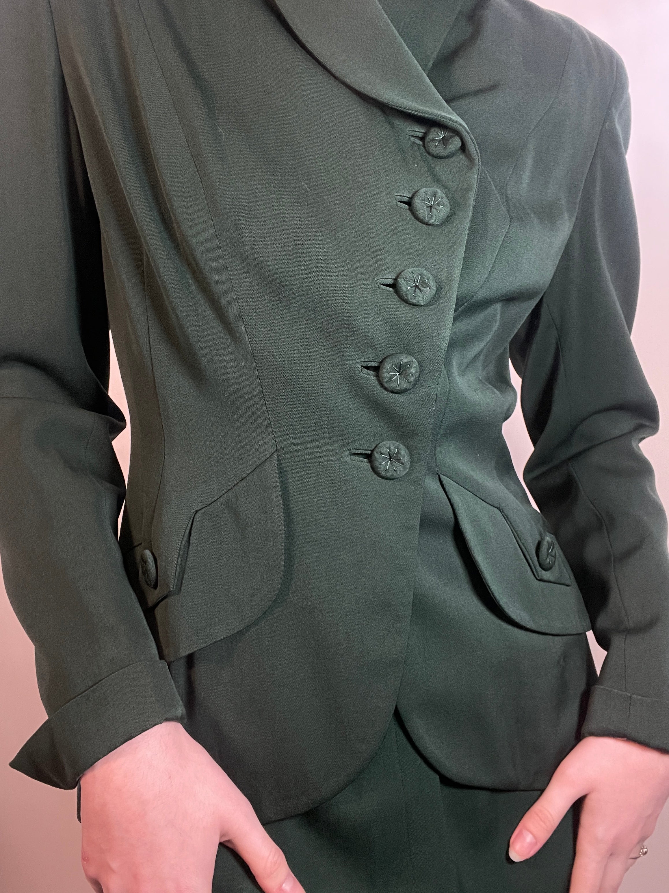 VTG 1940s GREEN GABARDINE Ladies Skirt Suit