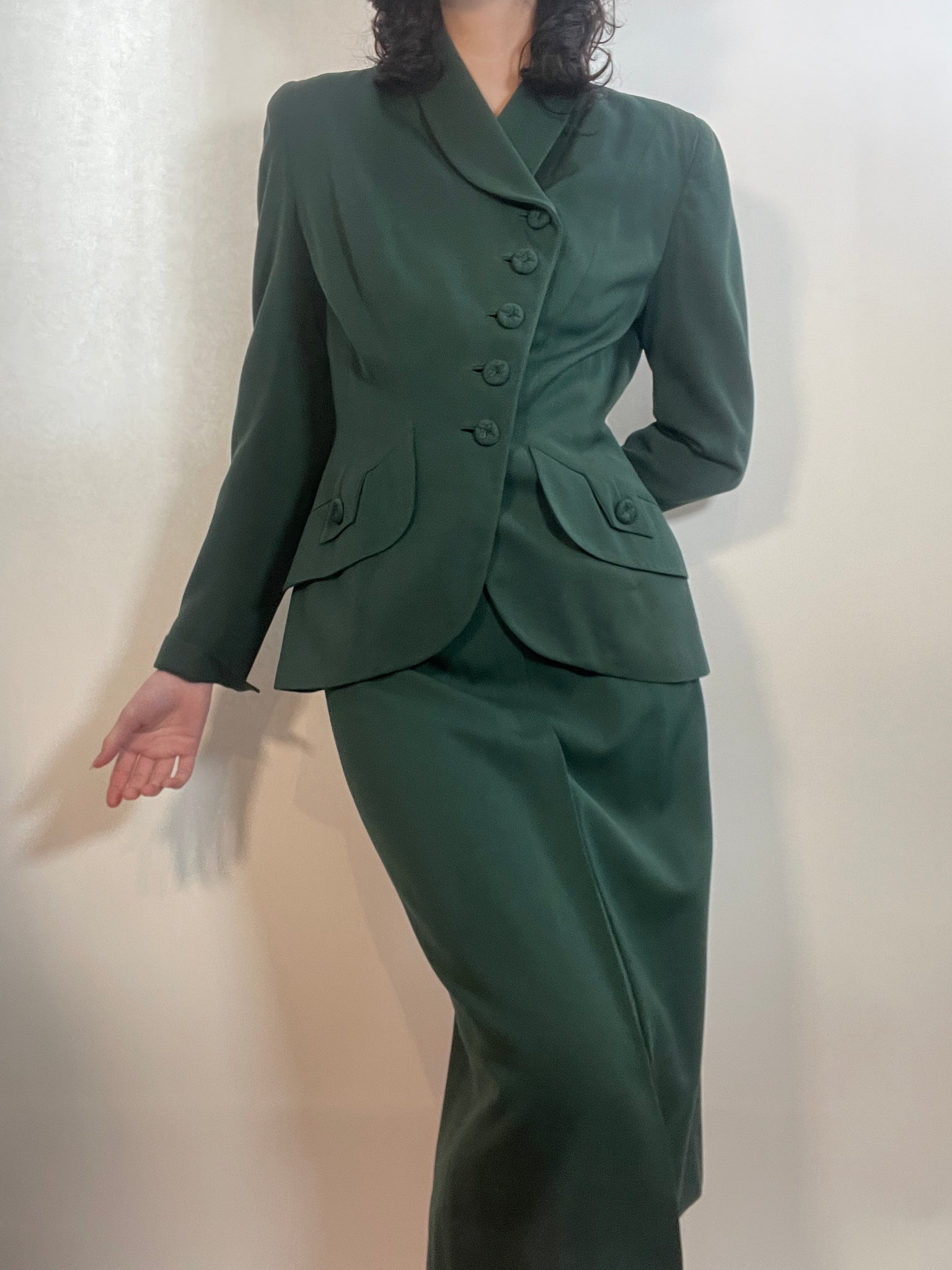 VTG 1940s GREEN GABARDINE Ladies Skirt Suit