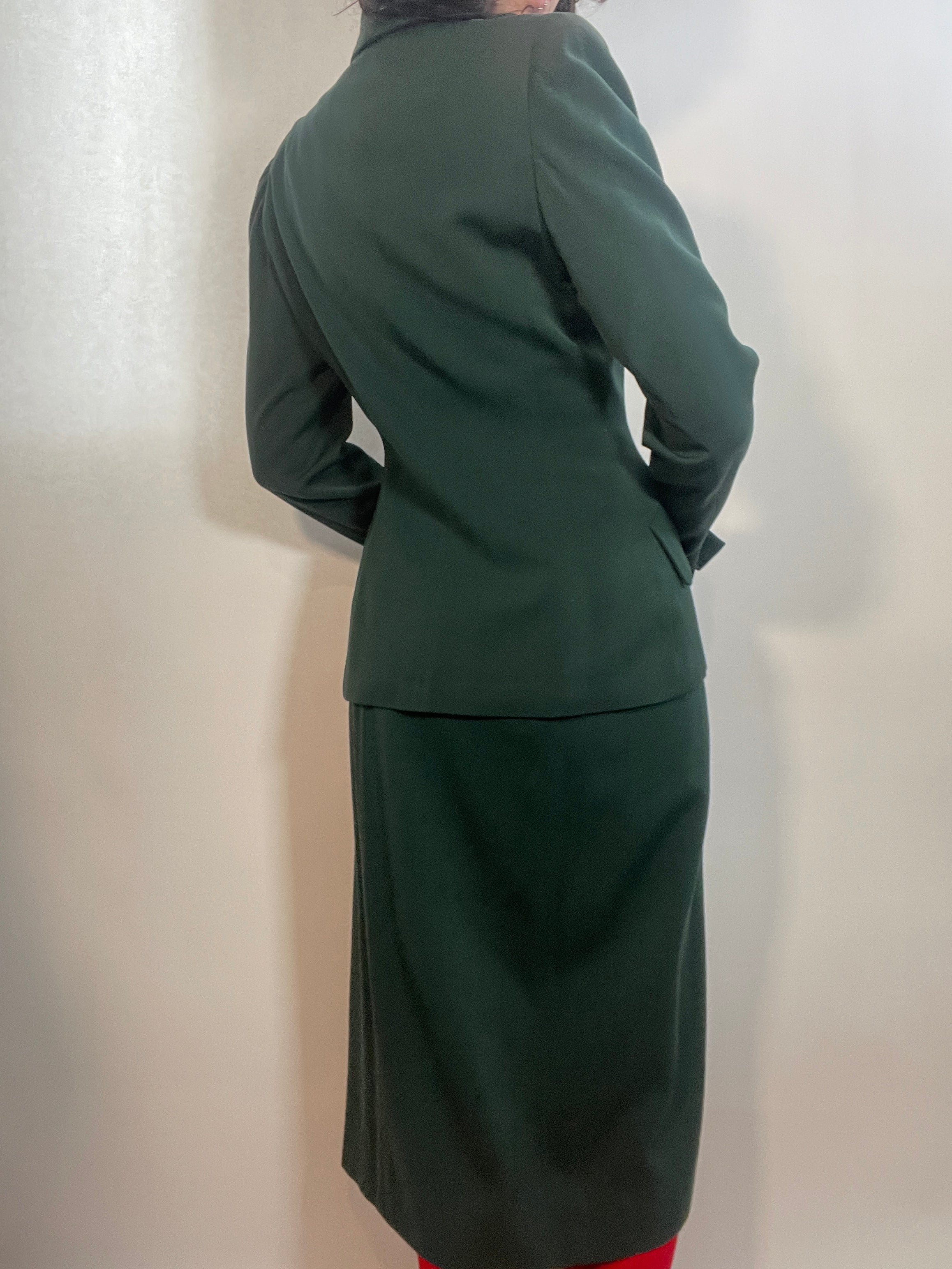 VTG 1940s GREEN GABARDINE Ladies Skirt Suit