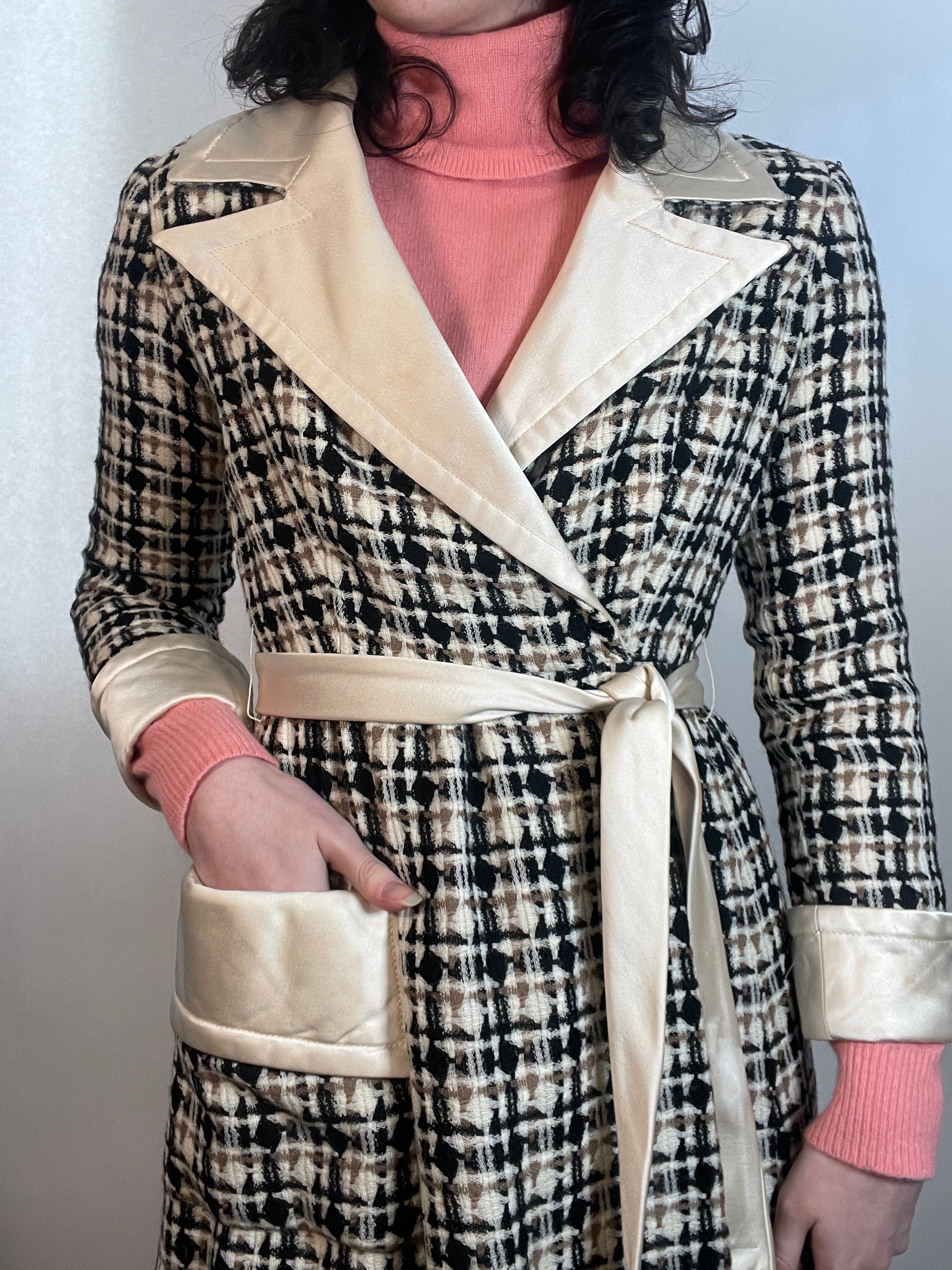 VTG 70s Malcolm Starr by RIZKALAH Coat/ Dress TWEED & Satin