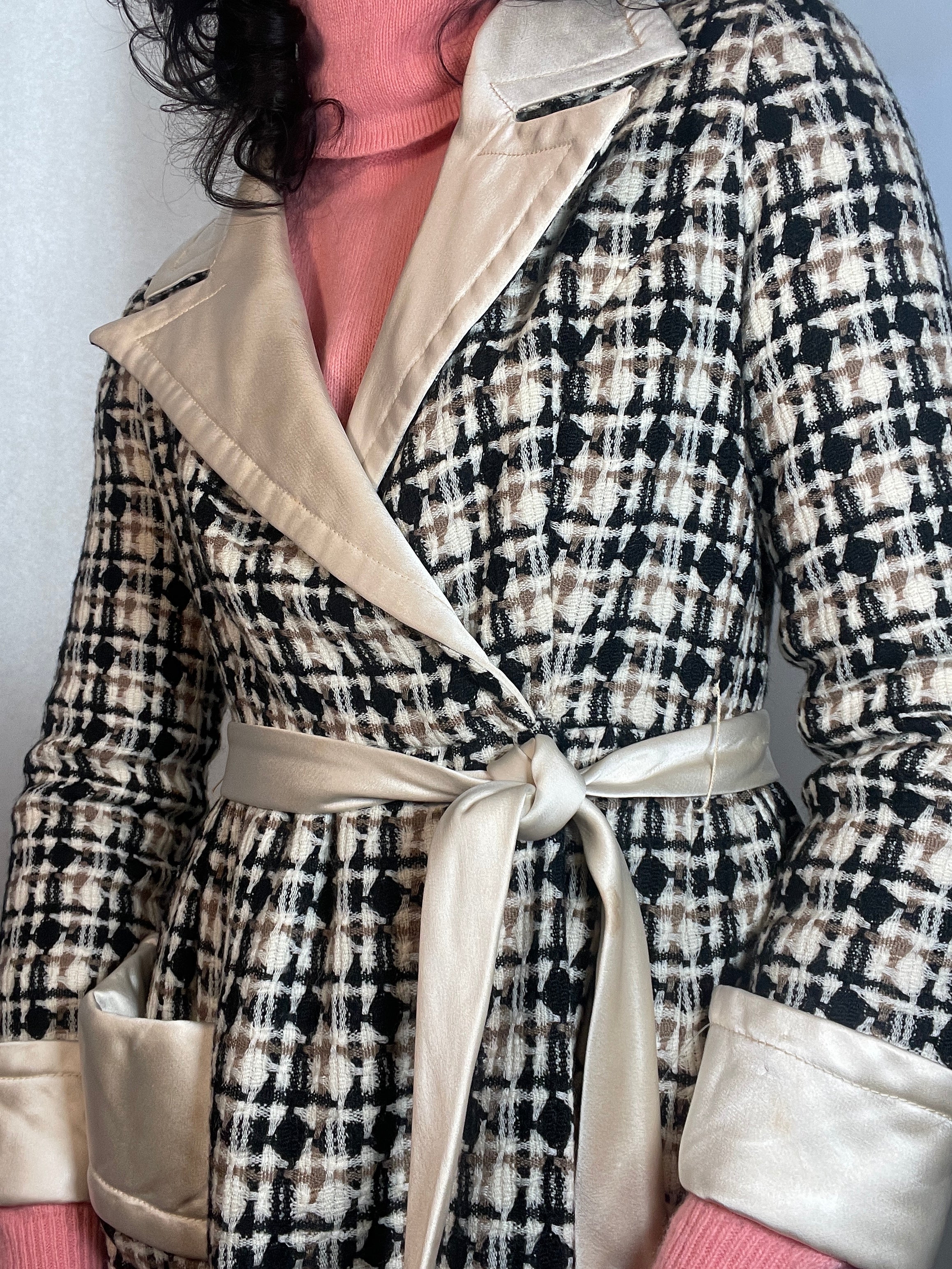 VTG 70s Malcolm Starr by RIZKALAH Coat/ Dress TWEED & Satin