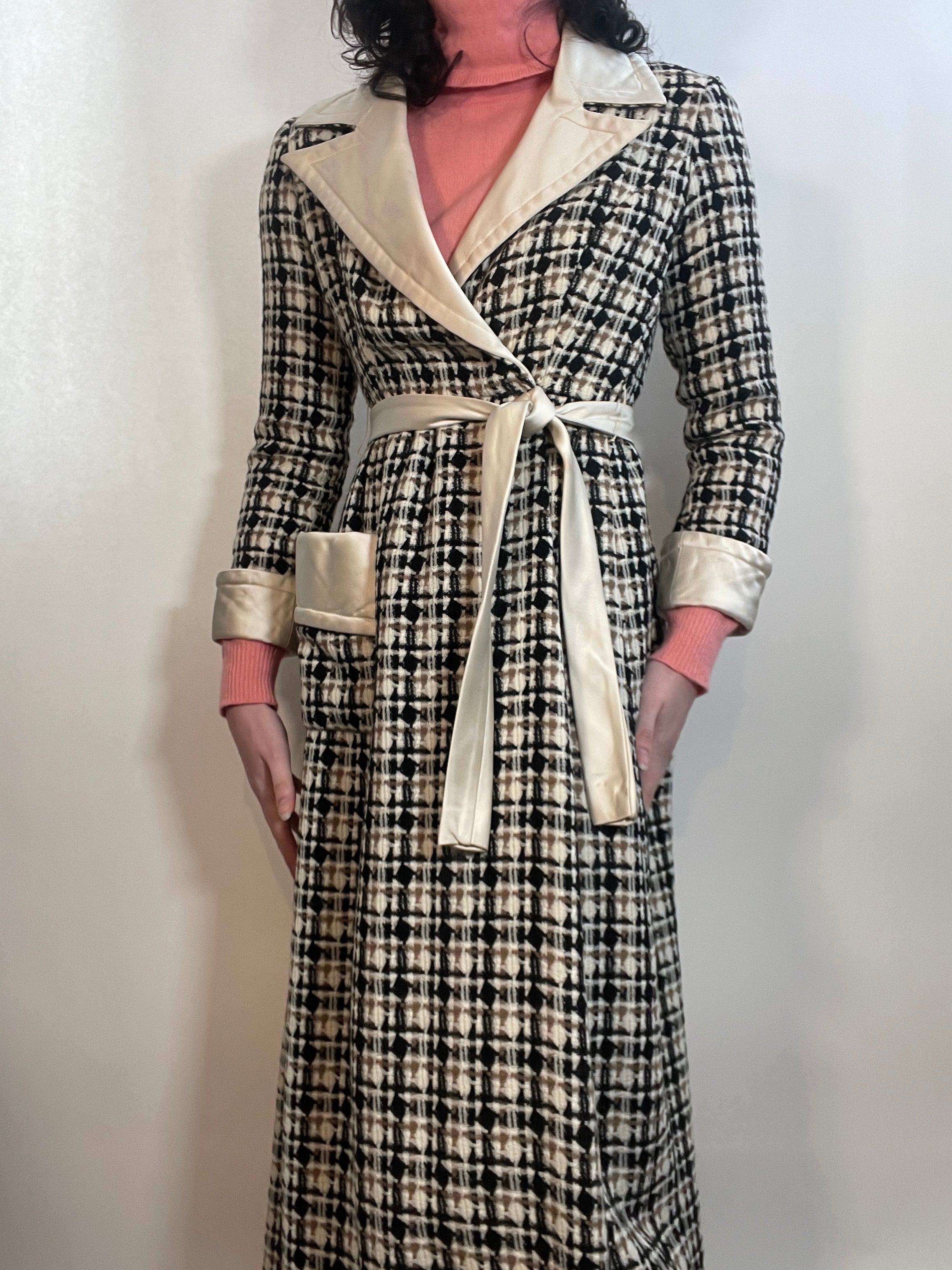 VTG 70s Malcolm Starr by RIZKALAH Coat/ Dress TWEED & Satin