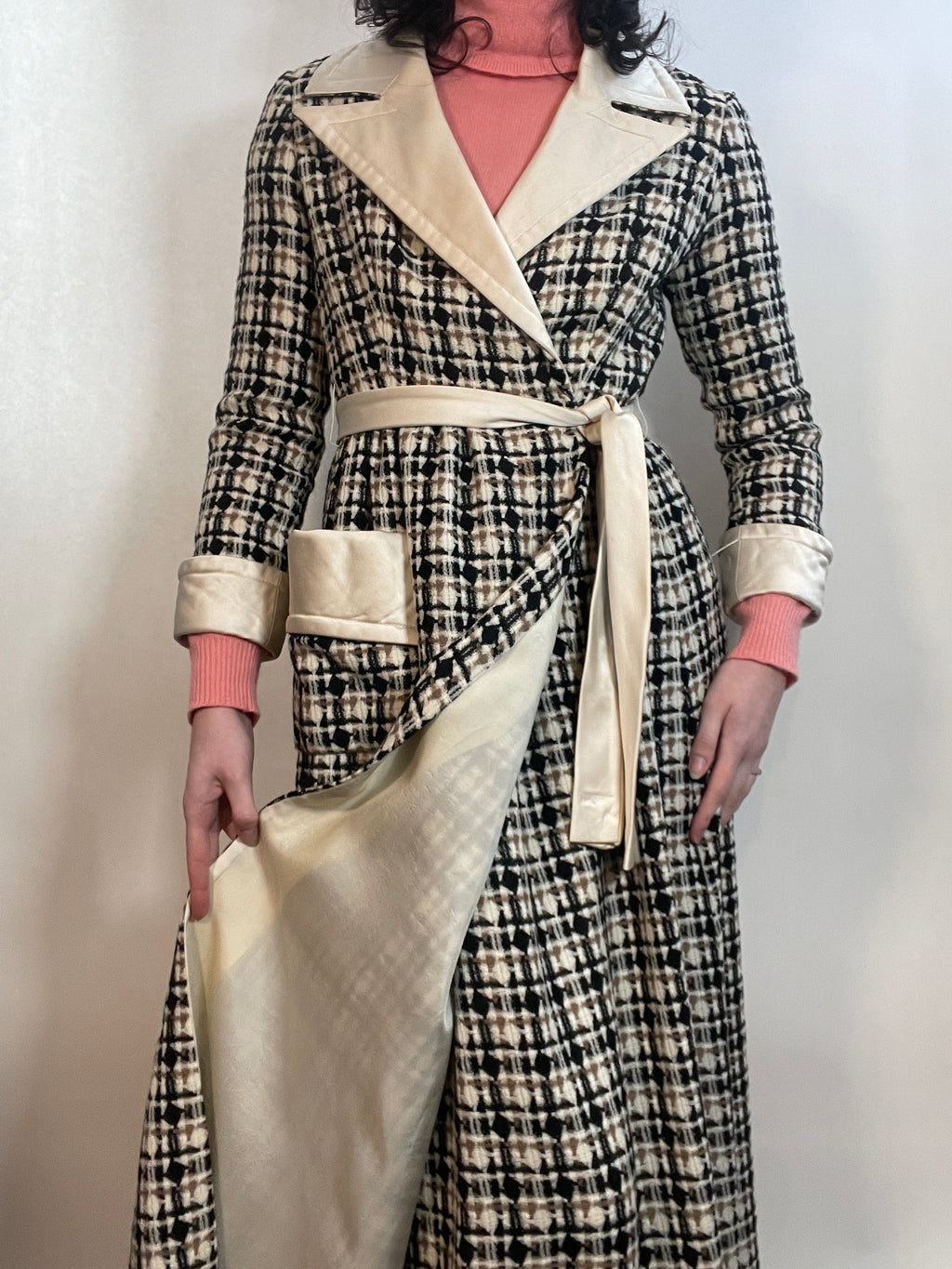 VTG 70s Malcolm Starr by RIZKALAH Coat/ Dress TWEED & Satin