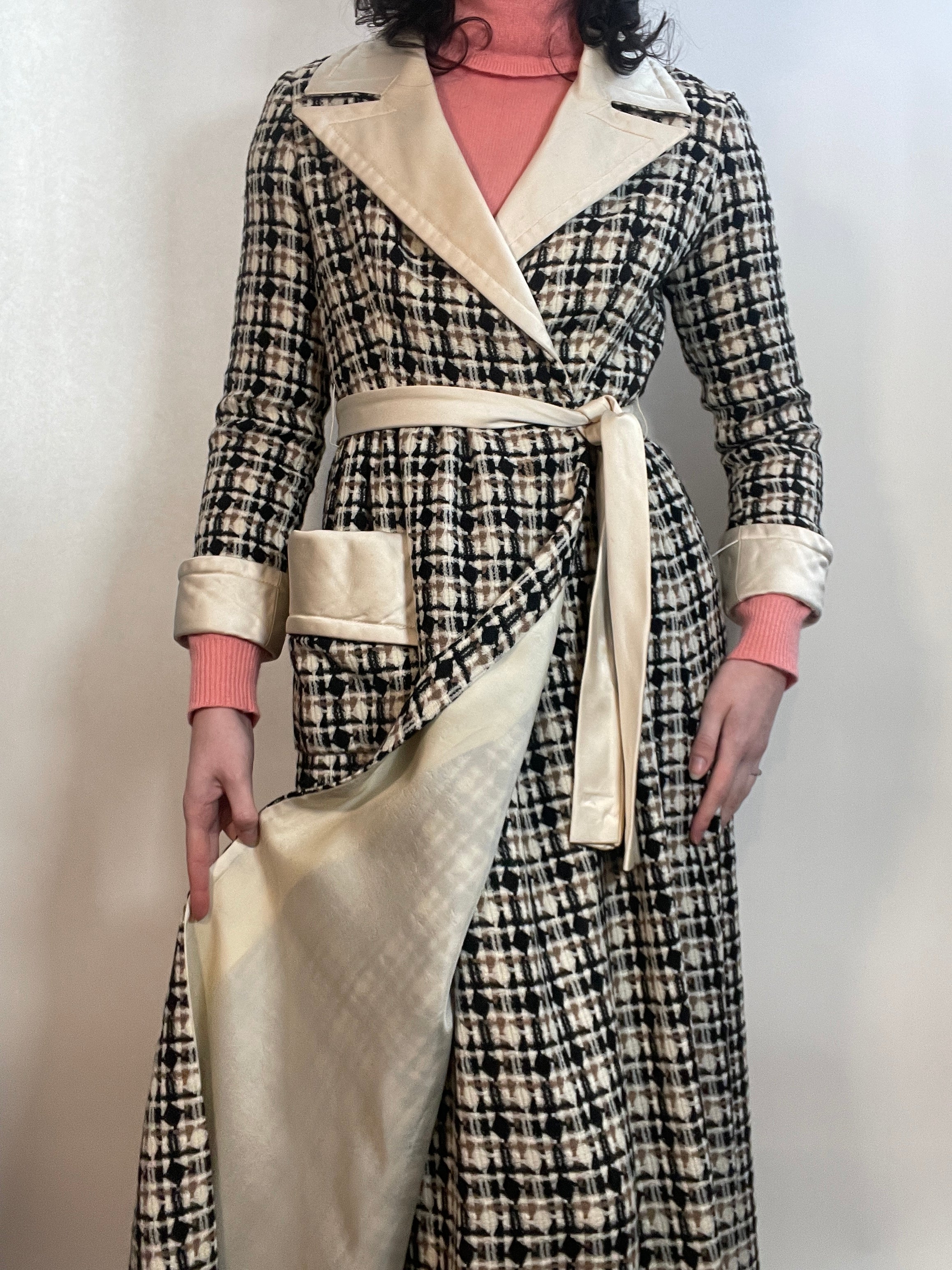 VTG 70s Malcolm Starr by RIZKALAH Coat/ Dress TWEED & Satin