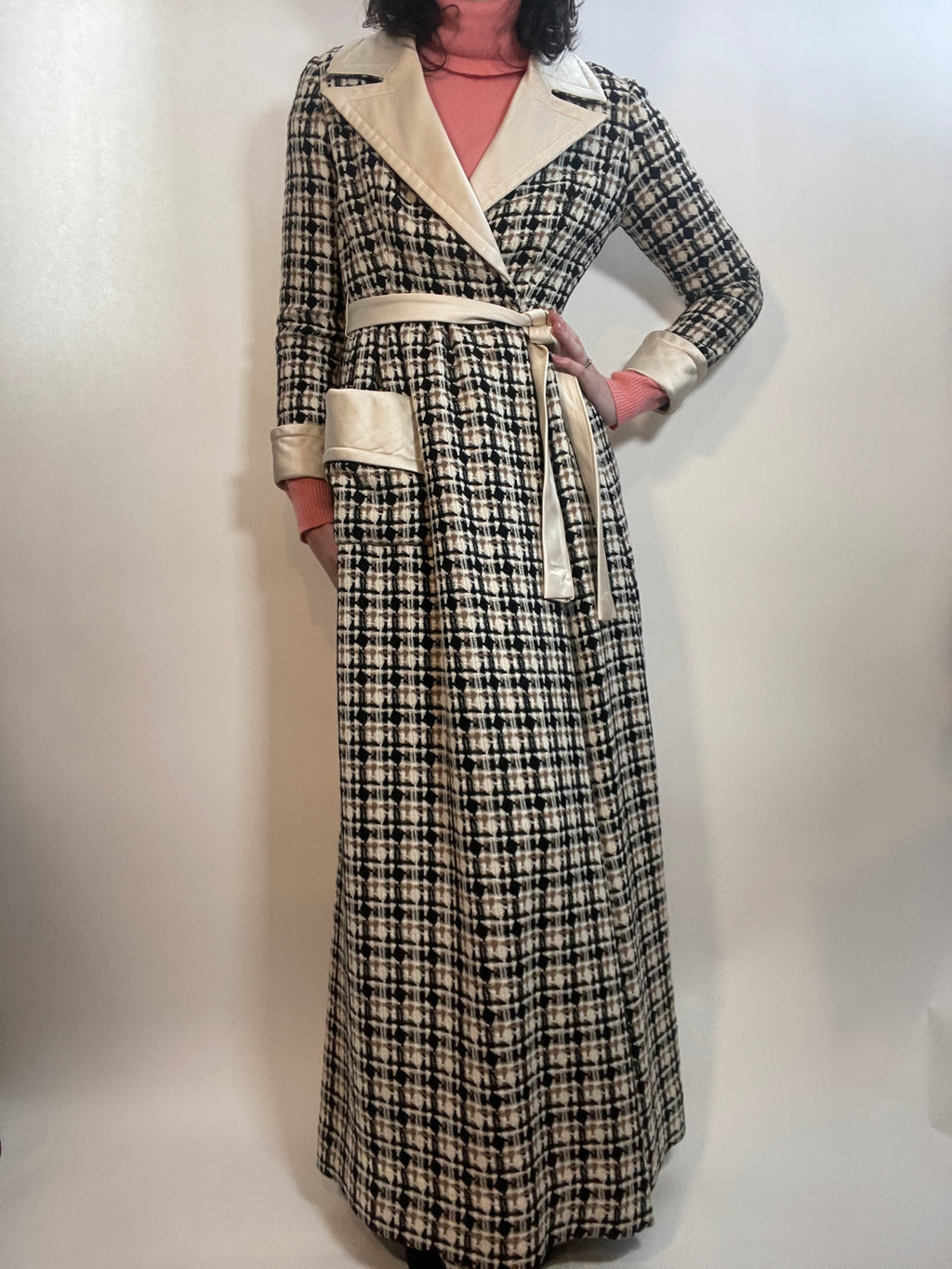 VTG 70s Malcolm Starr by RIZKALAH Coat/ Dress TWEED & Satin