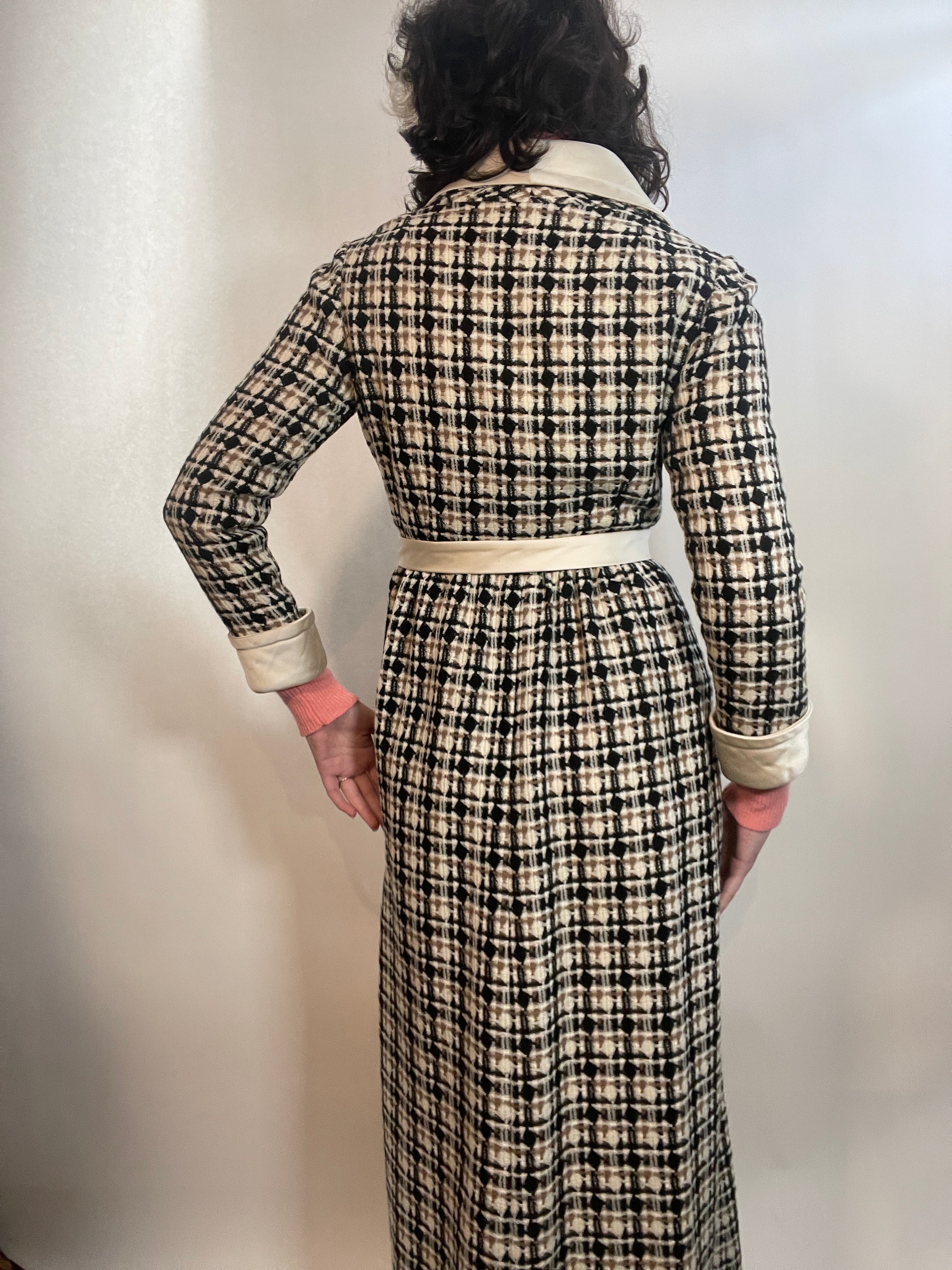 VTG 70s Malcolm Starr by RIZKALAH Coat/ Dress TWEED & Satin
