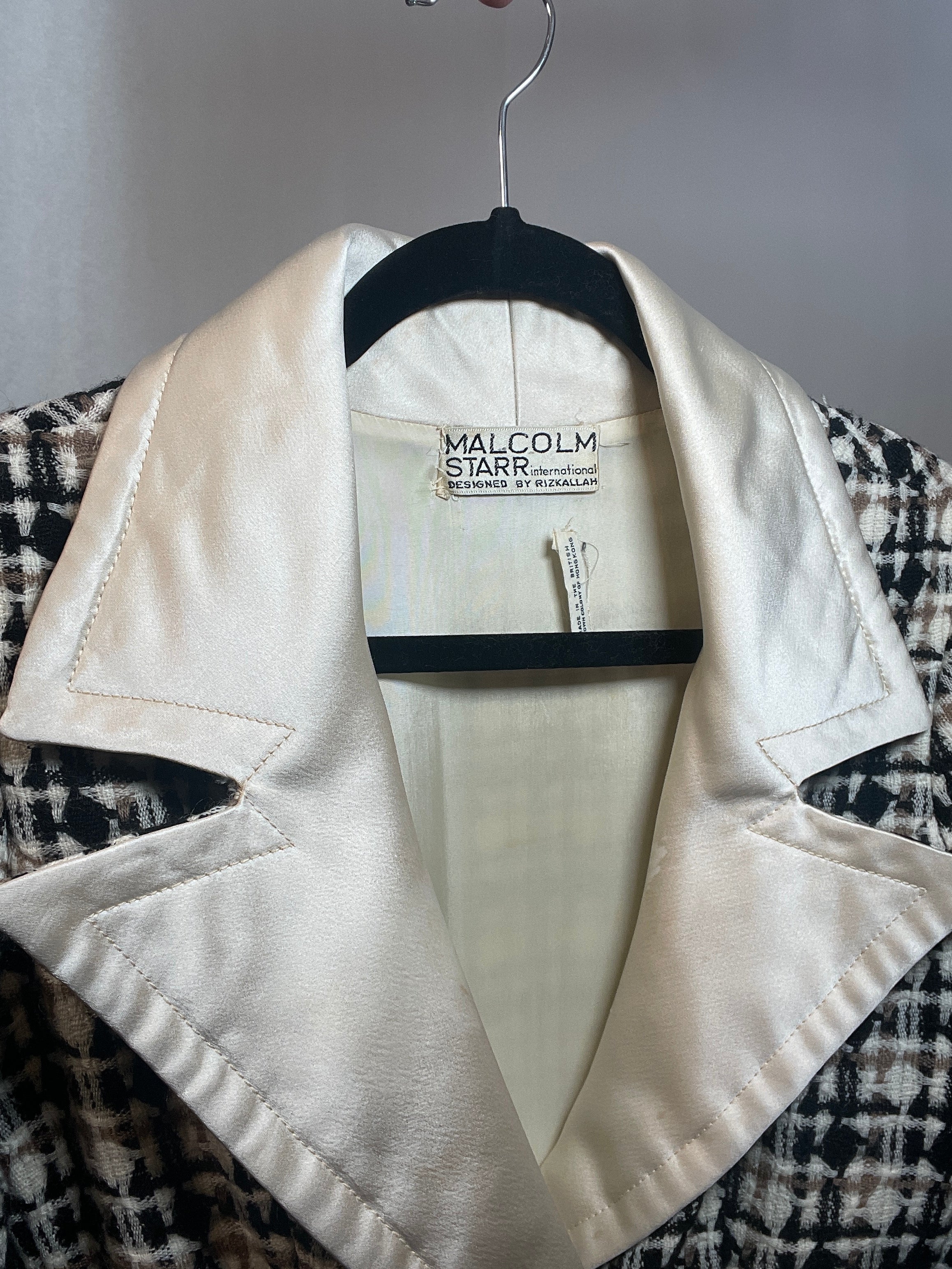 VTG 70s Malcolm Starr by RIZKALAH Coat/ Dress TWEED & Satin