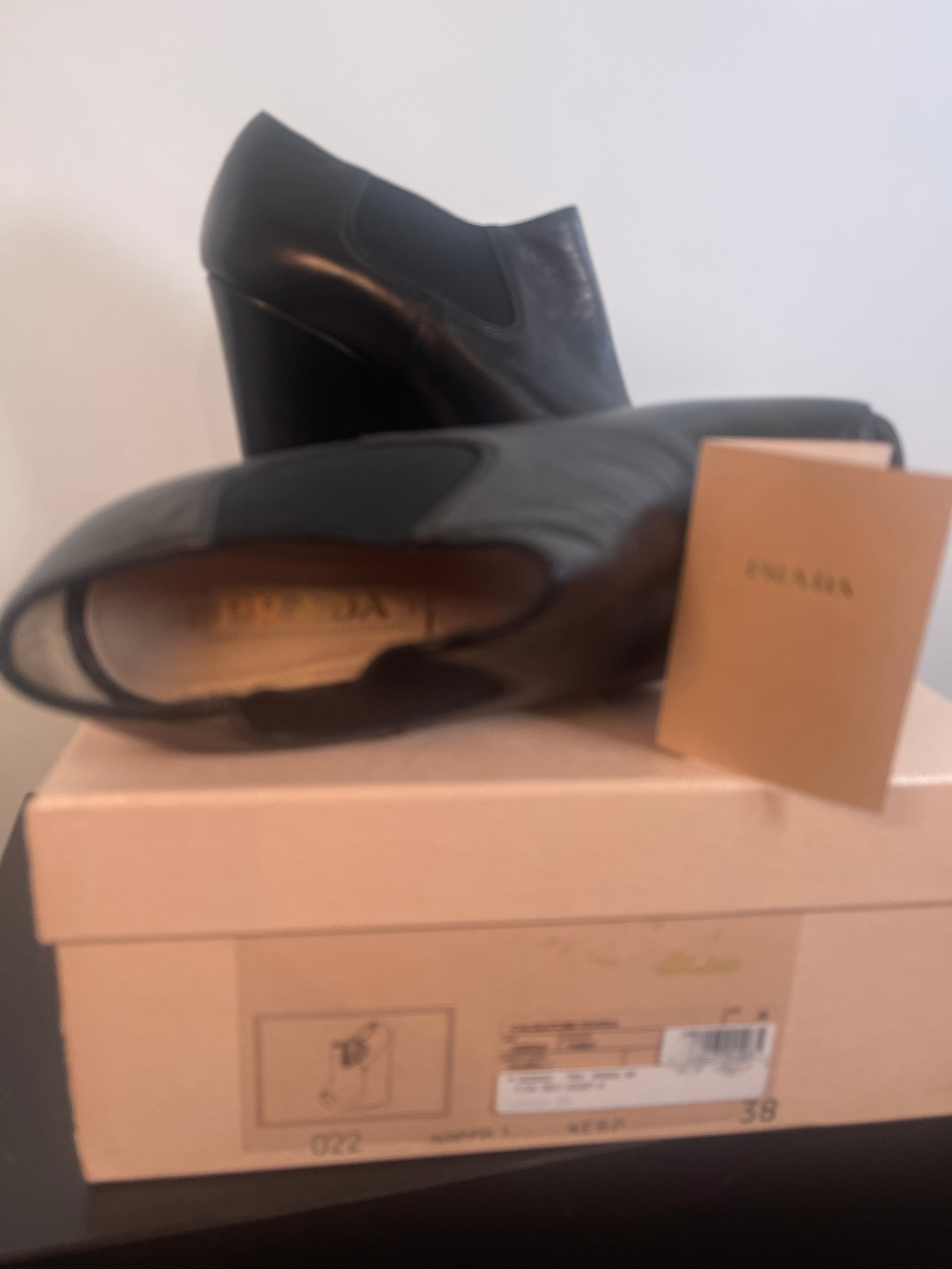 PRADA Black Leather WEDGE Heel Bootie Shoe Sz 38