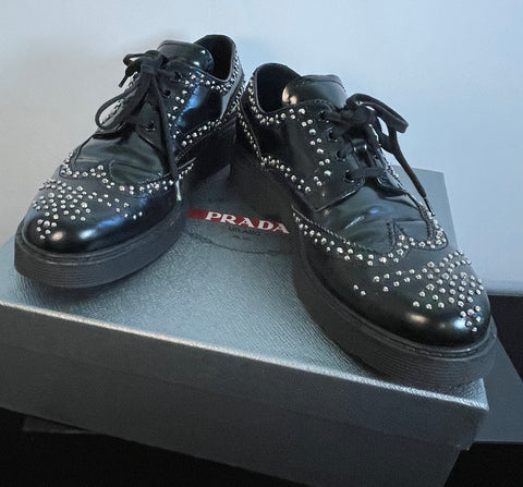 PRADA STUDDED Brogue Lace up Shoes, Platform, Sz 38