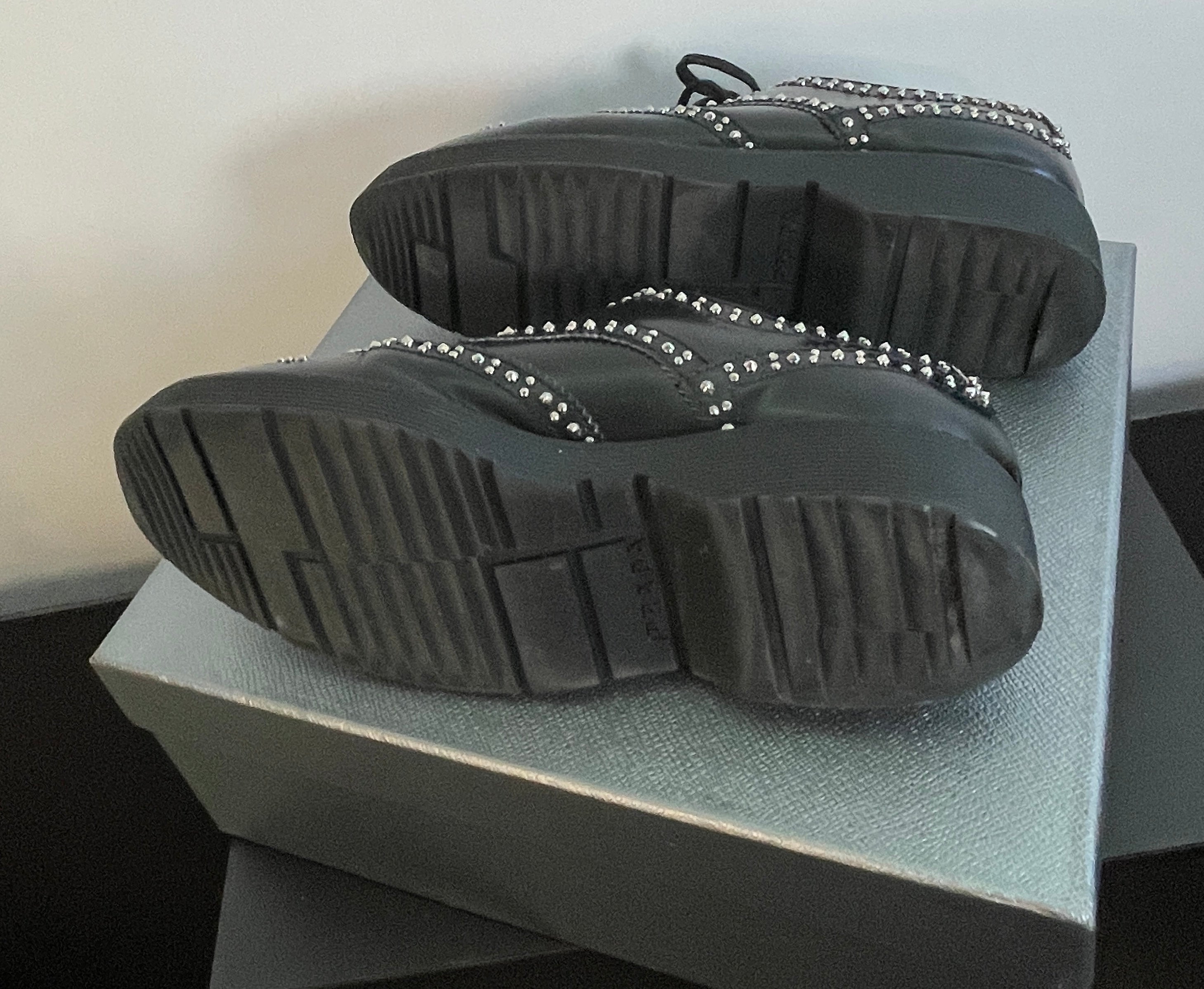 PRADA STUDDED Brogue Lace up Shoes, Platform, Sz 38