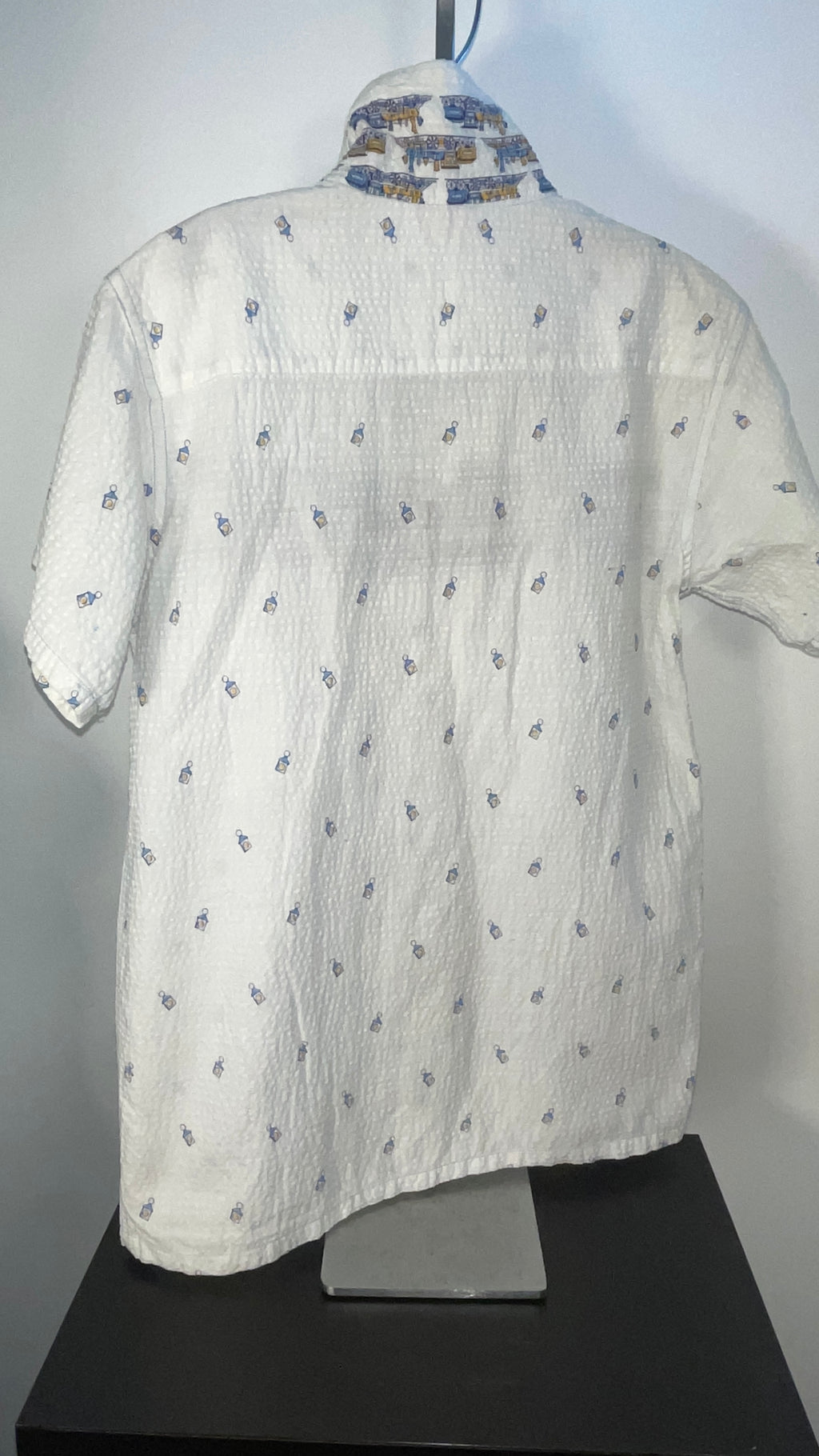 BOYS Vintage 50s Seersucker Shirt w/ TRAINS Chest 32"
