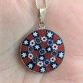 Vintage Italian Sterling Silver Millefiori Glass Pendant and Chain