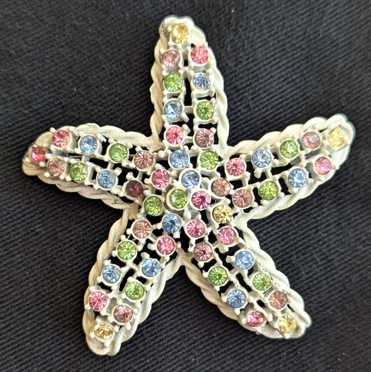 Vintage 1950s Multi Colored Stone Starfish Pin Brooch