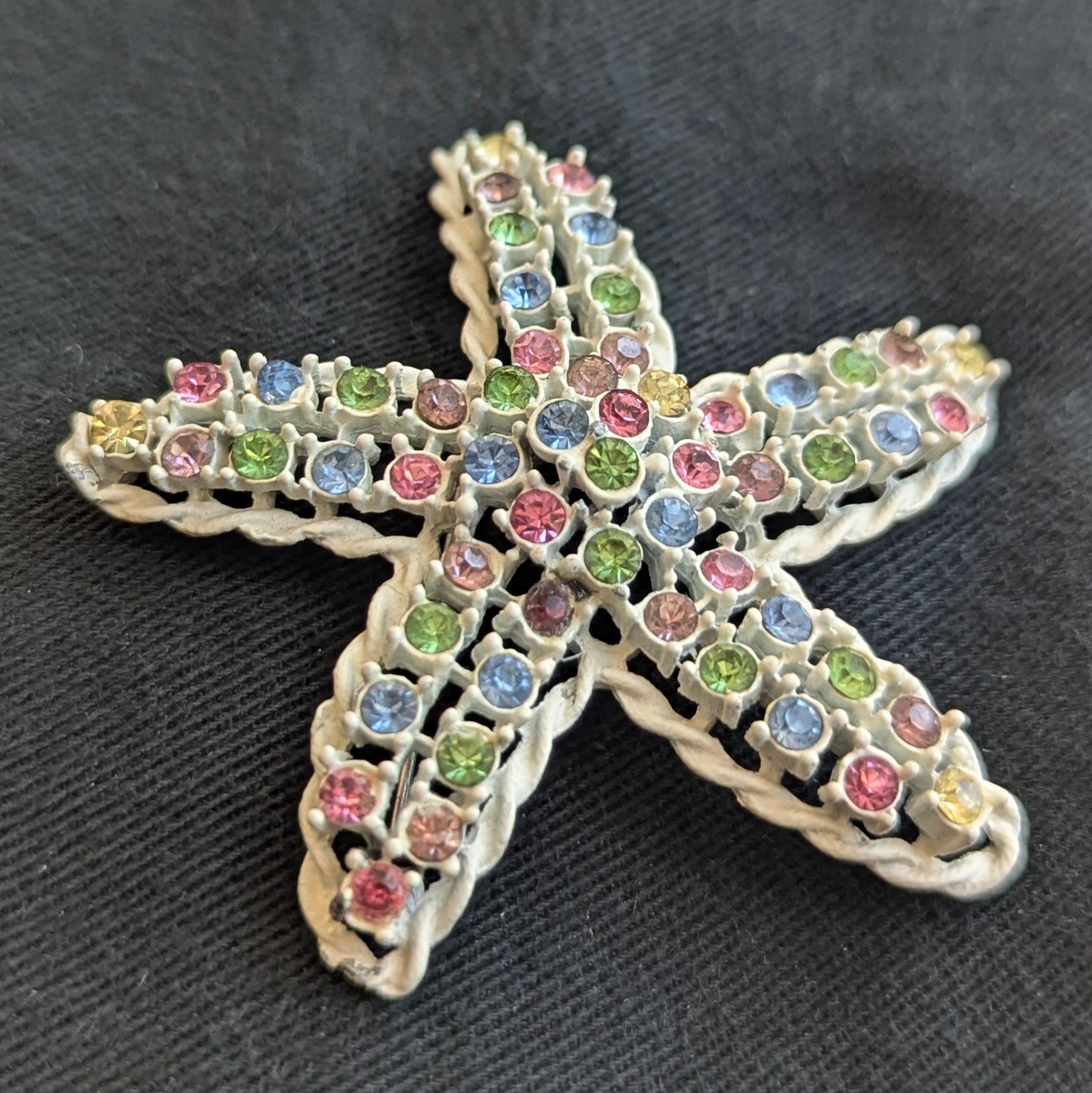 Vintage 1950s Multi Colored Stone Starfish Pin Brooch