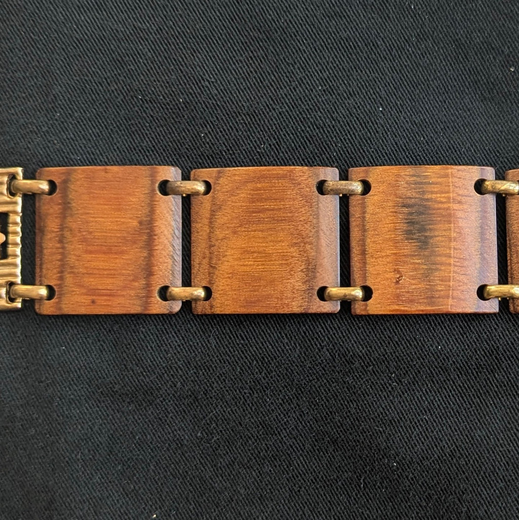 Vintage 1970s Wood Linked Tiles Bracelet Cuff