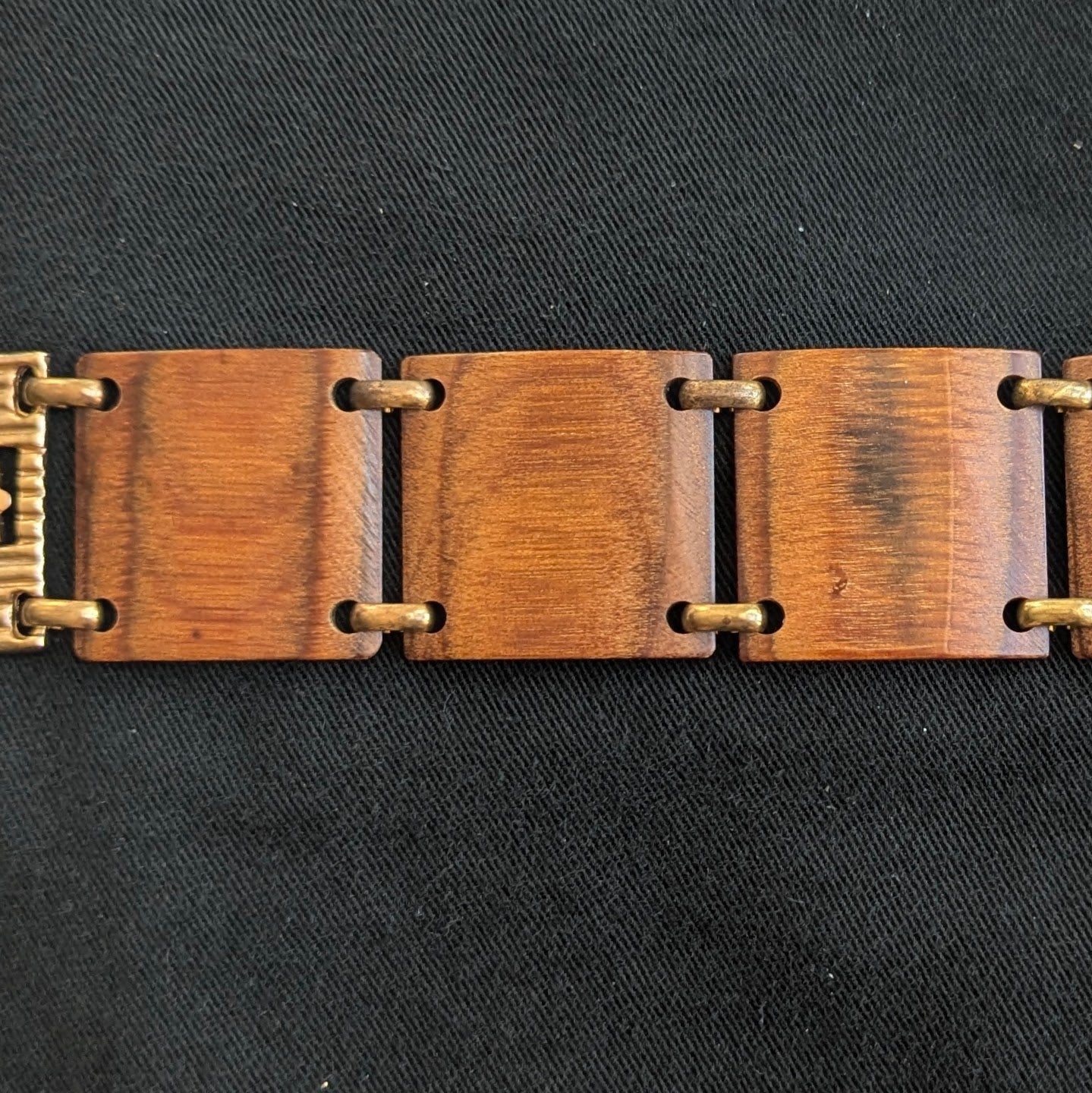 Vintage 1970s Wood Linked Tiles Bracelet Cuff
