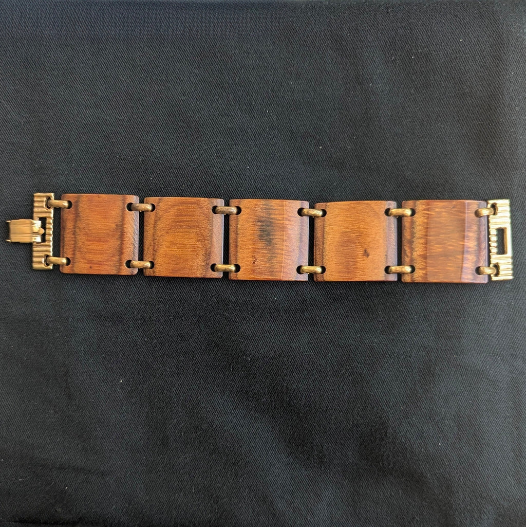 Vintage 1970s Wood Linked Tiles Bracelet Cuff