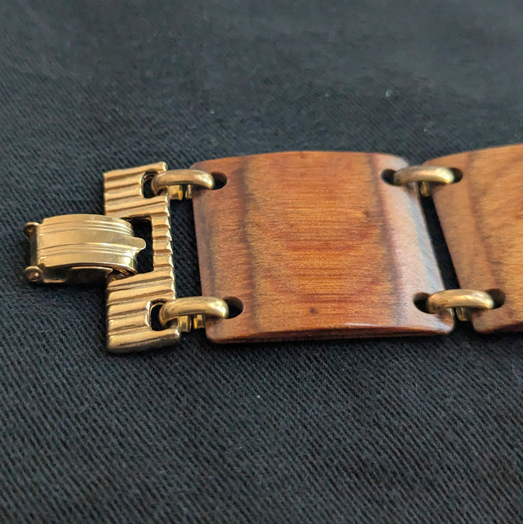 Vintage 1970s Wood Linked Tiles Bracelet Cuff