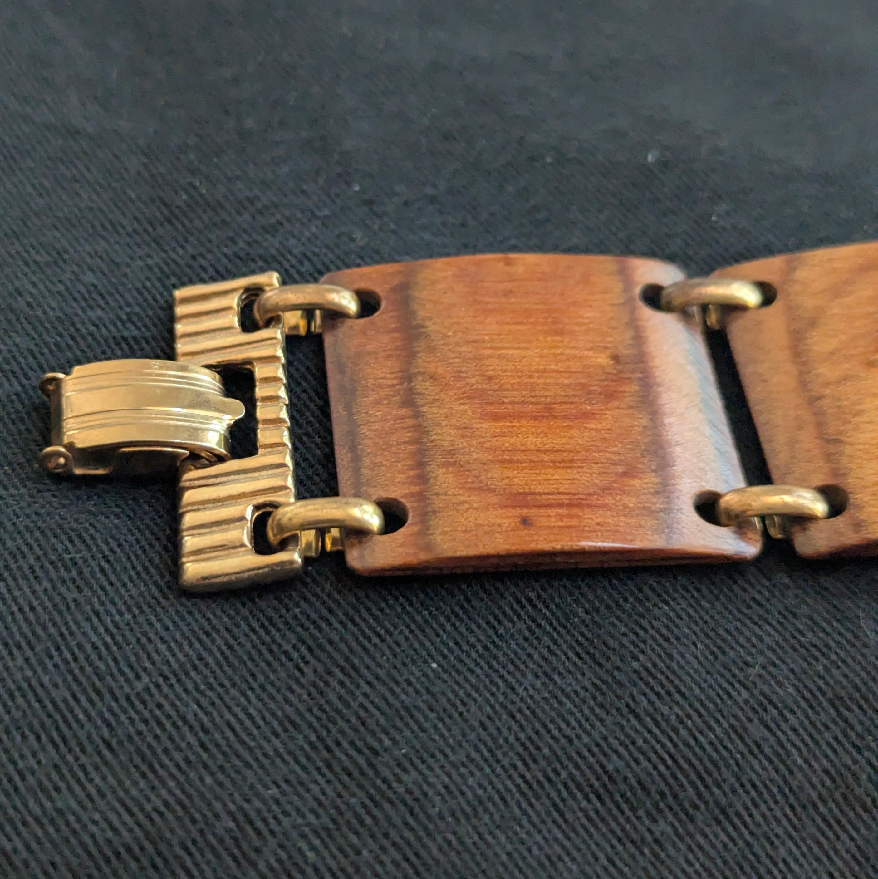 Vintage 1970s Wood Linked Tiles Bracelet Cuff