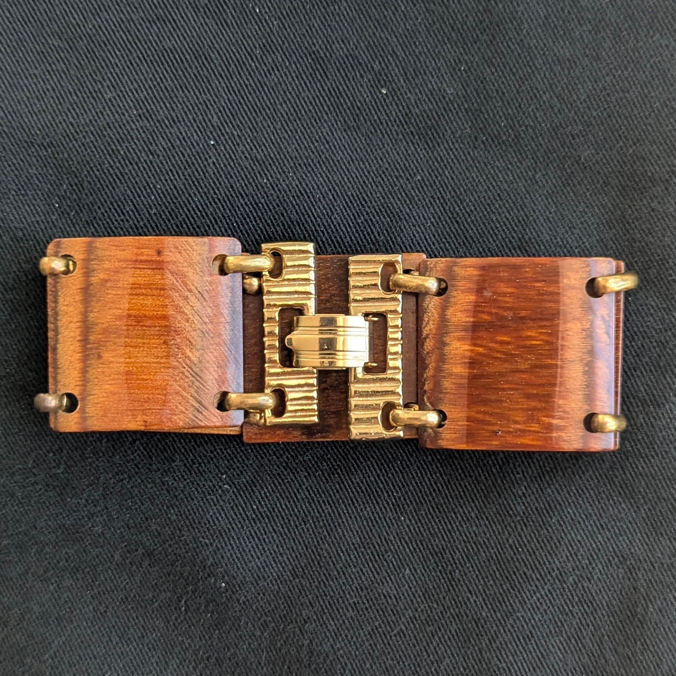 Vintage 1970s Wood Linked Tiles Bracelet Cuff