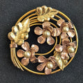 Vintage Raleigh 1940s Gold on Sterling Pin Brooch Rose & Yellow Gold Flowers