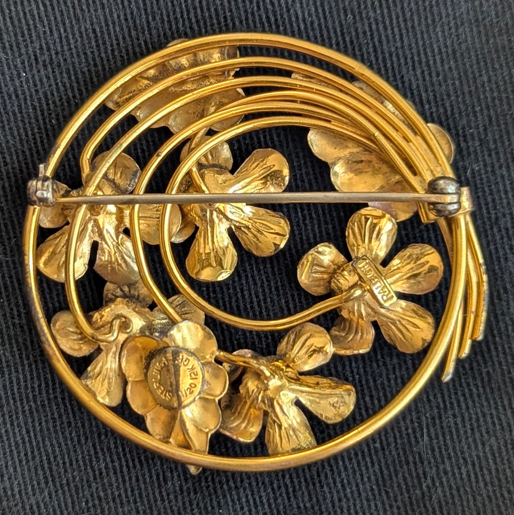 Vintage Raleigh 1940s Gold on Sterling Pin Brooch Rose & Yellow Gold Flowers