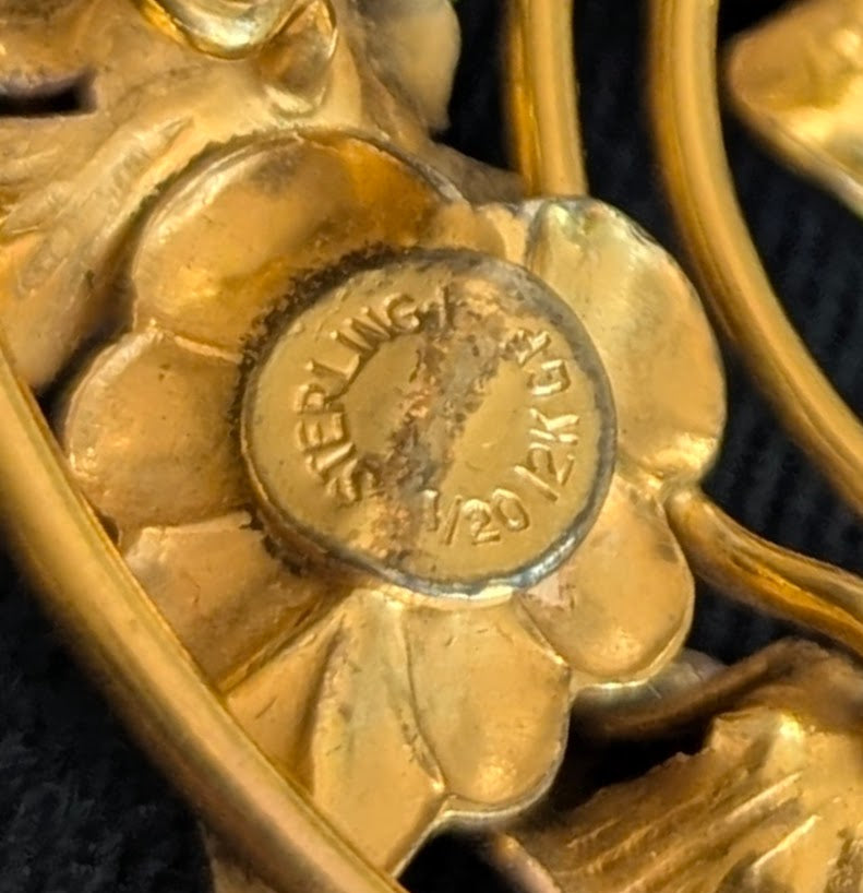 Vintage Raleigh 1940s Gold on Sterling Pin Brooch Rose & Yellow Gold Flowers