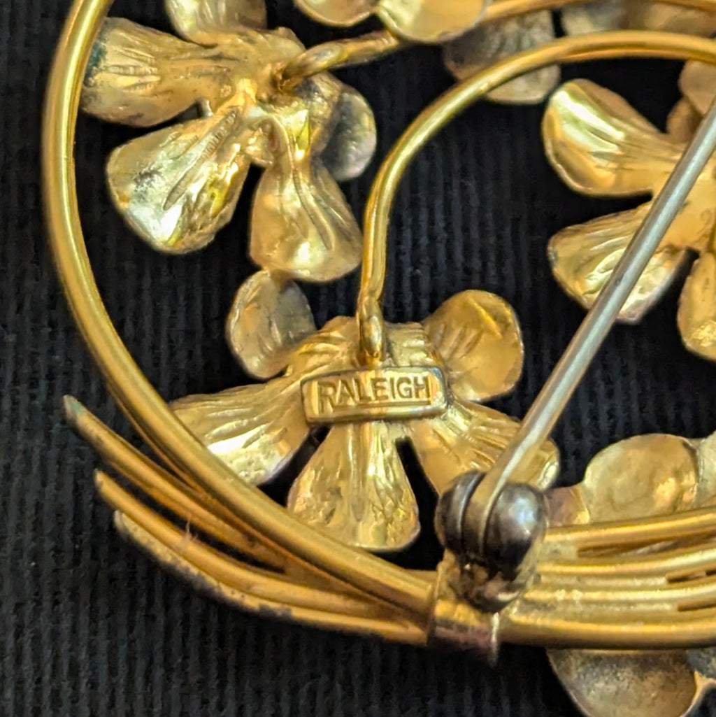 Vintage Raleigh 1940s Gold on Sterling Pin Brooch Rose & Yellow Gold Flowers