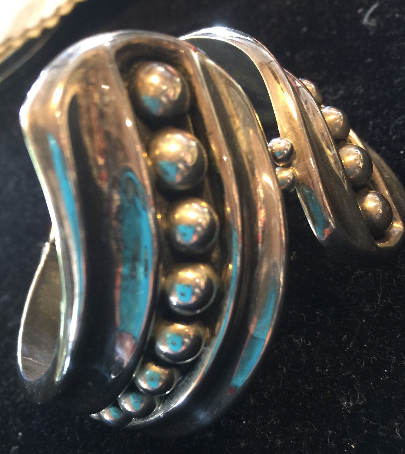 50s Sterling Silver Clamper Bracelet Cuff Mexico