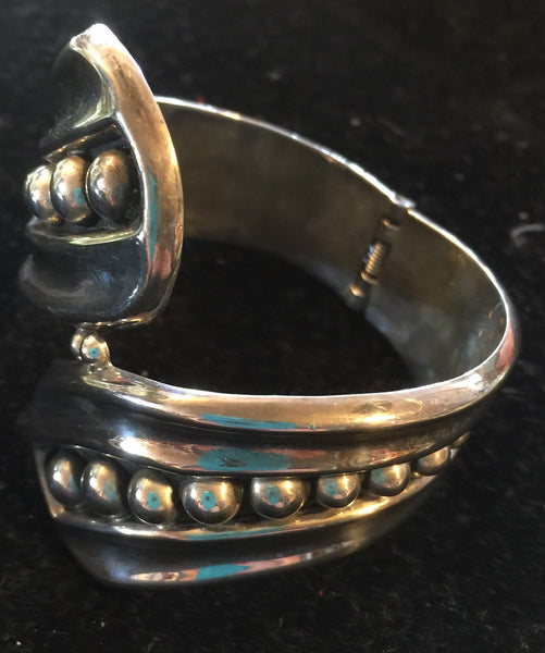 50s Sterling Silver Clamper Bracelet Cuff Mexico