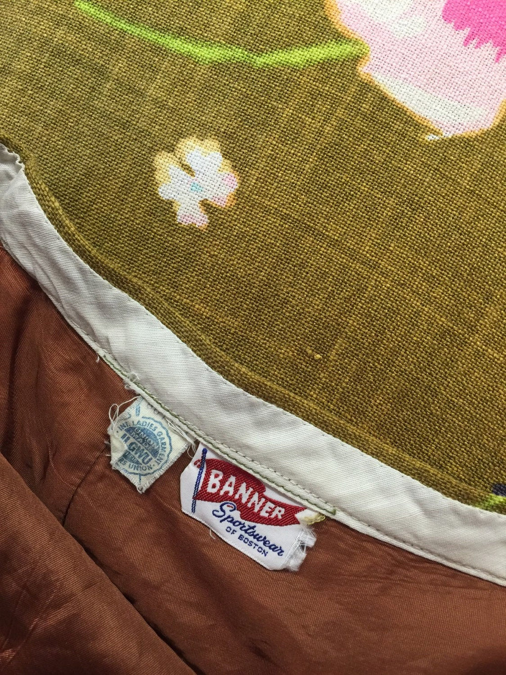 60's Linen Print Floral Skirt waist 24"