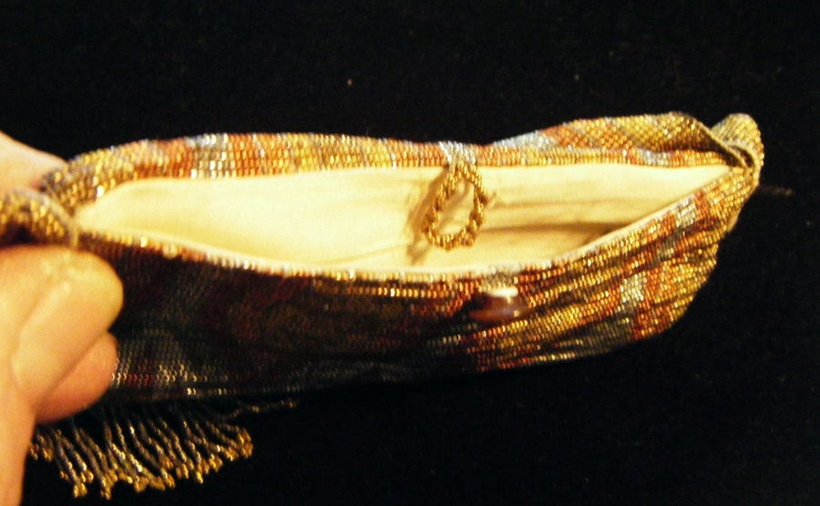 ART DECO Beaded PURSE-w/ Great Design-Gold, Silver, Copper, Platinum colors