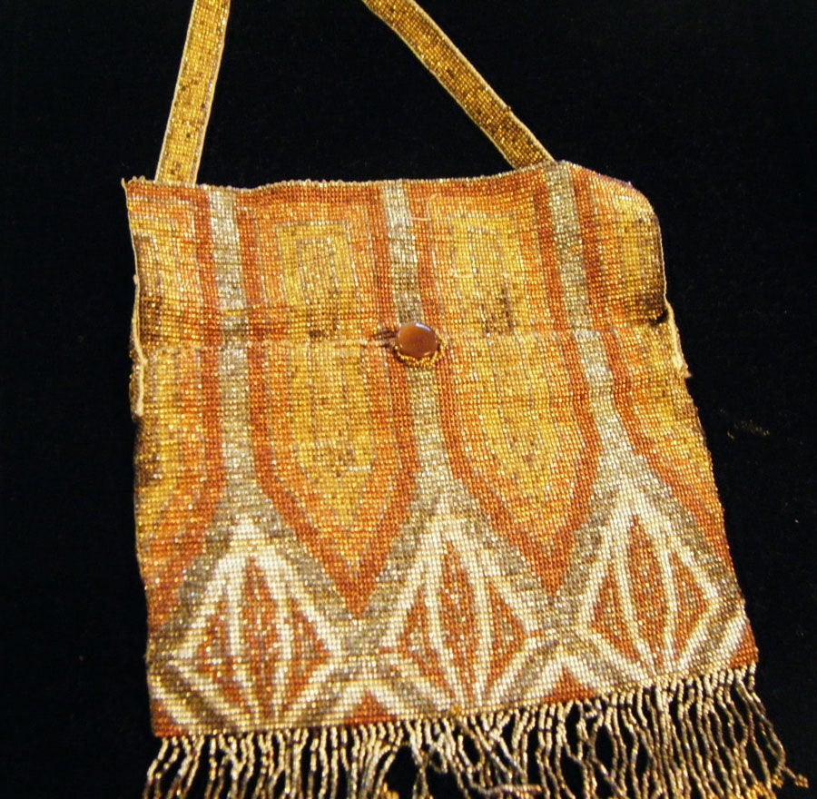 ART DECO Beaded PURSE-w/ Great Design-Gold, Silver, Copper, Platinum colors