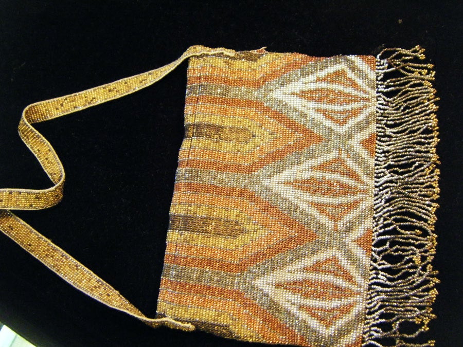 ART DECO Beaded PURSE-w/ Great Design-Gold, Silver, Copper, Platinum colors
