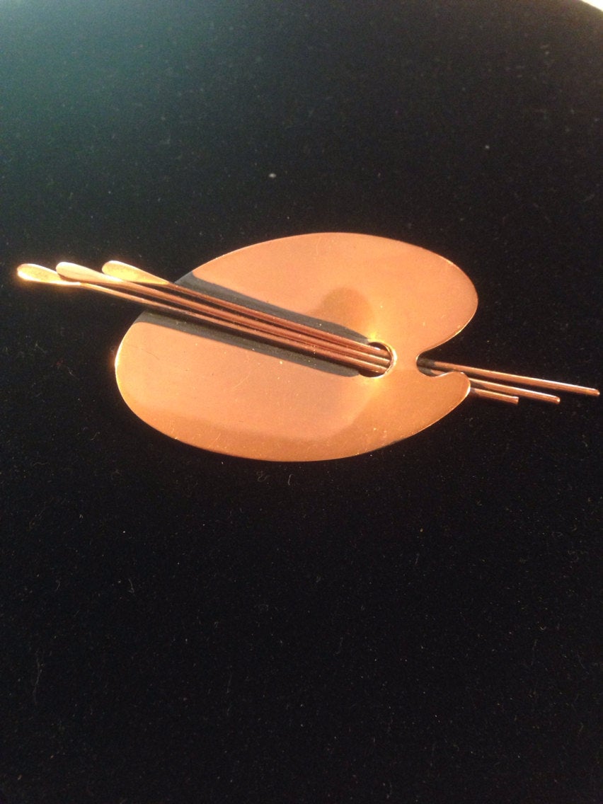 50s RENOIR Copper Artist Palette Pin / Brooch