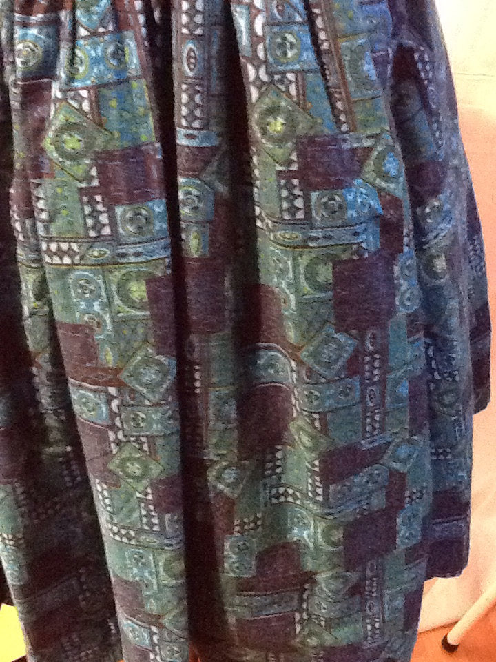 VLV 60's Turquoise Batik print SMALL Full skirted dress