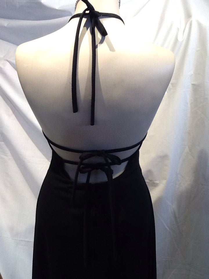 1970's  Sexy Black Long Dress with Rhinestones