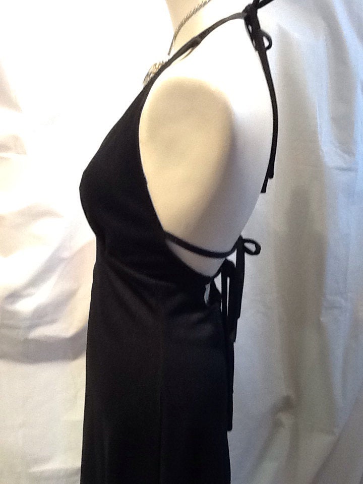 1970's  Sexy Black Long Dress with Rhinestones