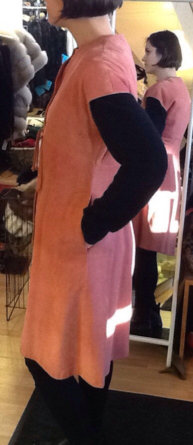 70s SILS by Bonnie Cashin Pink Suede Jumper Dress