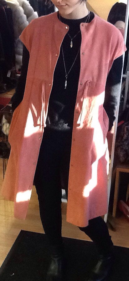 70s SILS by Bonnie Cashin Pink Suede Jumper Dress