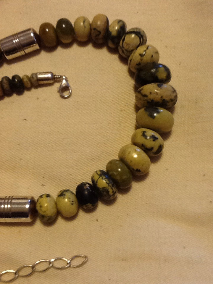 Genuine Agate Stone & Sterling Bead Necklace Adjust 18-20"
