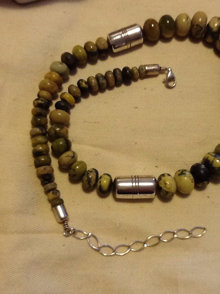 Genuine Agate Stone & Sterling Bead Necklace Adjust 18-20"