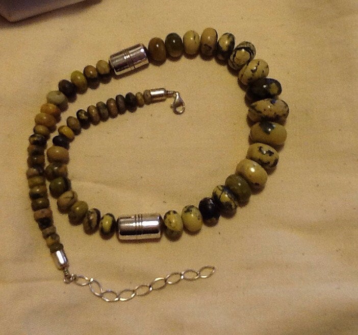 Genuine Agate Stone & Sterling Bead Necklace Adjust 18-20"