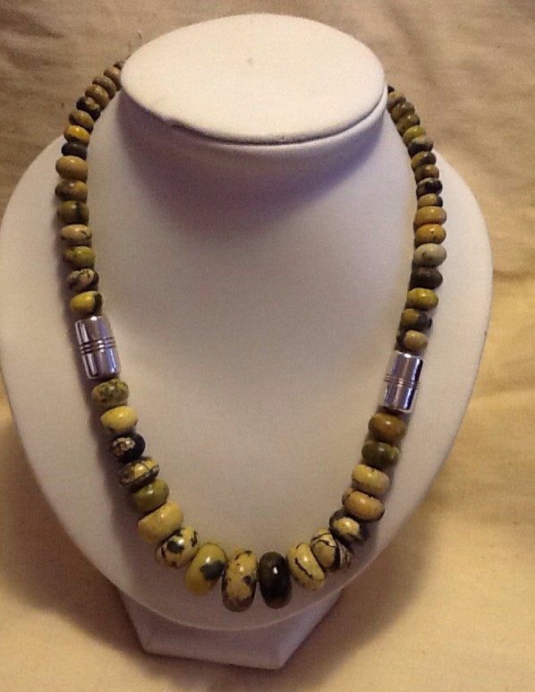 Genuine Agate Stone & Sterling Bead Necklace Adjust 18-20"